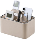 Caddy Organizer with Handle, PU Leather Remote Control Holder Desk Caddy, Portable Makeup Remote Organizer for Table, Nightstand, Office (Beige)
