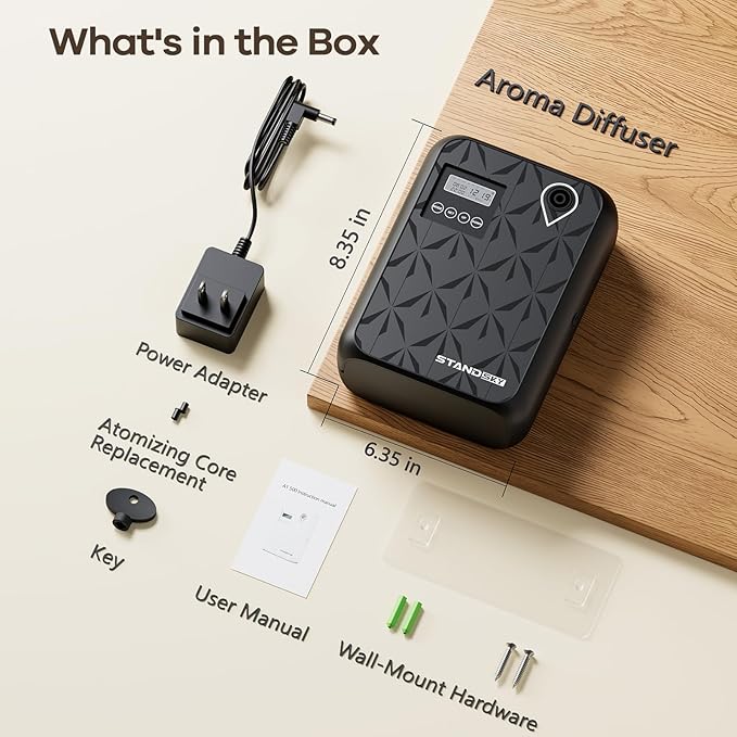 Waterless Essential Oil Diffuser, Hotel Scent Diffuser, Essential Oil Diffuser Large Room Up to 3000 Sq.Ft, 500mL Capacity Home Diffusers for Large Home, Whole House Air Freshener (Black)
