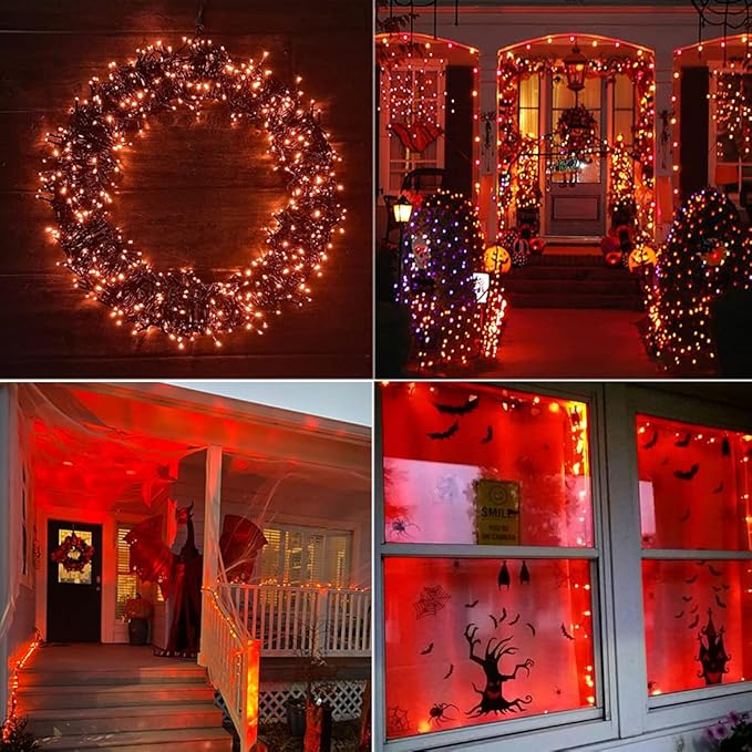 Halloween Indoor String Lights Orange - 220 LEDs 82ft/25m Memory Function 8 Modes End-to-End Plug in Outdoor Waterproof Fairy Twinkle Tree Fall Lights for Autumn/Thanksgiving Day/All Saints' Day/Yard