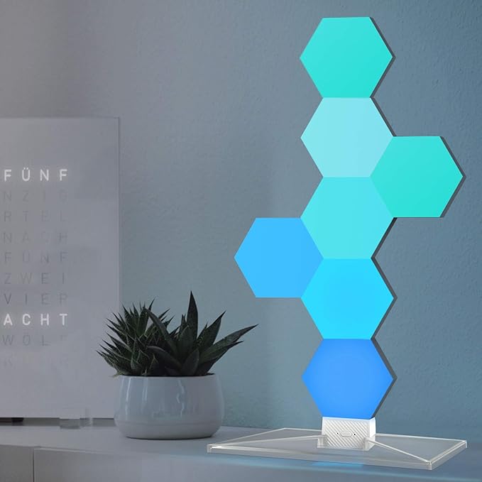 Yescom APP Control 7 Pack Smart LED Light Panels Hexagon Smarter Plus Kit Works Alexa, Google Assistant Hexagonal Modular Voice Music Control Dynamic Lamp for Gaming Setup Bar Bedroom Party Decor