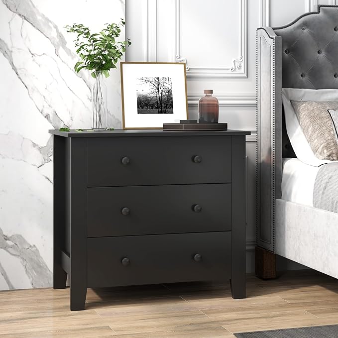 Giantex Small 3-Drawer Dresser for Bedroom - 28.5” x 18” x 26” Wide Chest of Drawers, Modern Large Nightstand, Storage Cabinet, Closet Storage Organizer for Living Room, Hallway (Black)