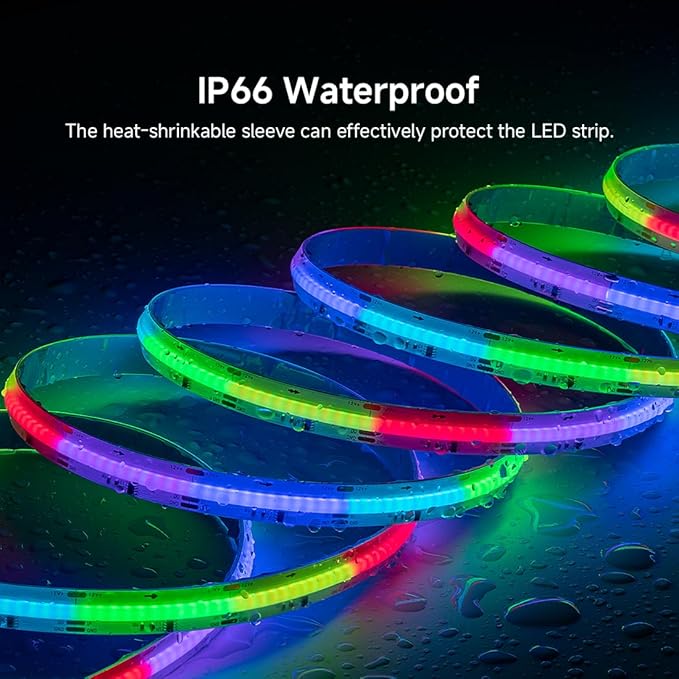 BTF-LIGHTING FCOB IP66 WS2811 IC RGB COB LED Strip 864LED/m Flexible High Density Color Chasing Uniform Light DC12V 9.8FT 24IC/m 12mm Width for Lighting Project(No Adapter or Controller)