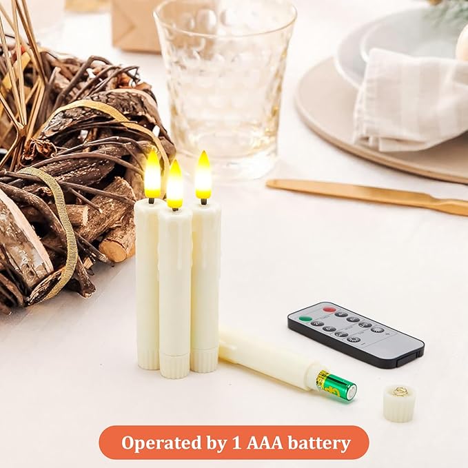 IMAGE 12Pcs LED Taper Candles Light Set 5.3 inches Dripping Flameless 3D Wick Ivory Candles with Clip-on Christmas Tree Design, 10-Key Remote with Timer, Warm White Light Battery Operated for Decor