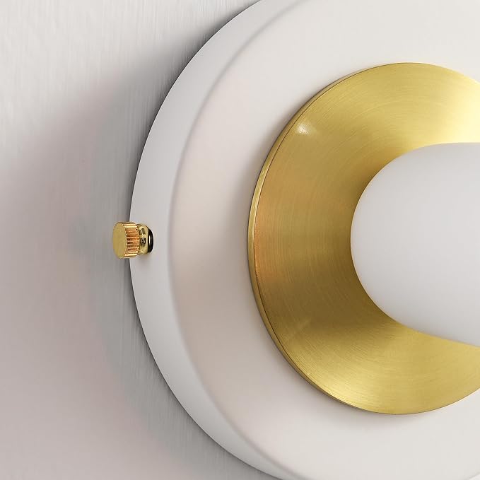 BRIGHTTIA Luna 1-Light Plug-in Wall Sconce - Mid Century Modern Minimalist Bedroom Home Office Lighting - Portable Wall Lamp for Apartments & Small Spaces with No J-Box - White & Gold (BW0026-1WGP)