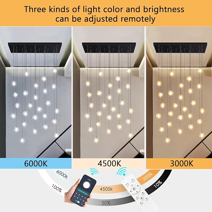 LED Chandeliers for Living Room Rectangular Light Dining Room Light Dimmable High Ceiling Pendant Lights Fixtures Lighting Chandelier for Foyer Entryway 2700K 6000K Lighting Large