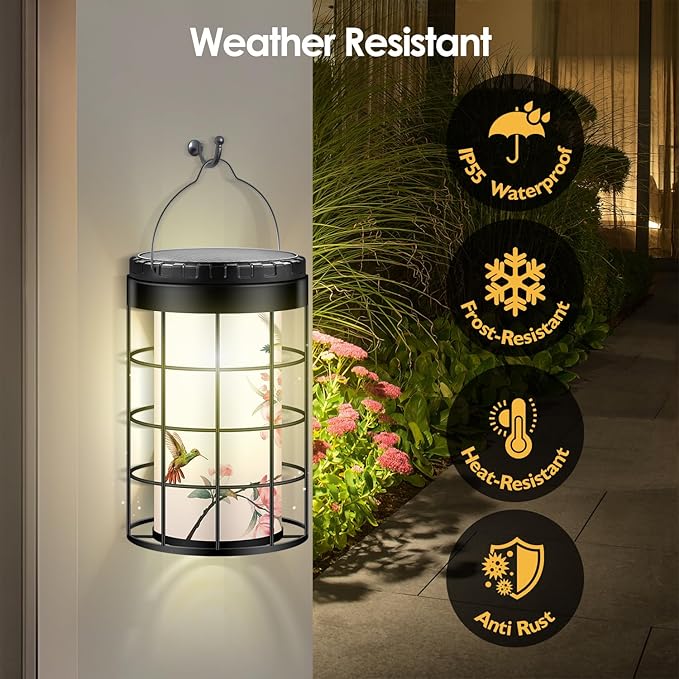 Hummingbird Solar Lanterns Outdoor Waterproof, Solar & USB Dual Charging Options, Garden Decor Hanging Lights, Gifts for Mom Grandma Girlfriend Daughter Wife, Large