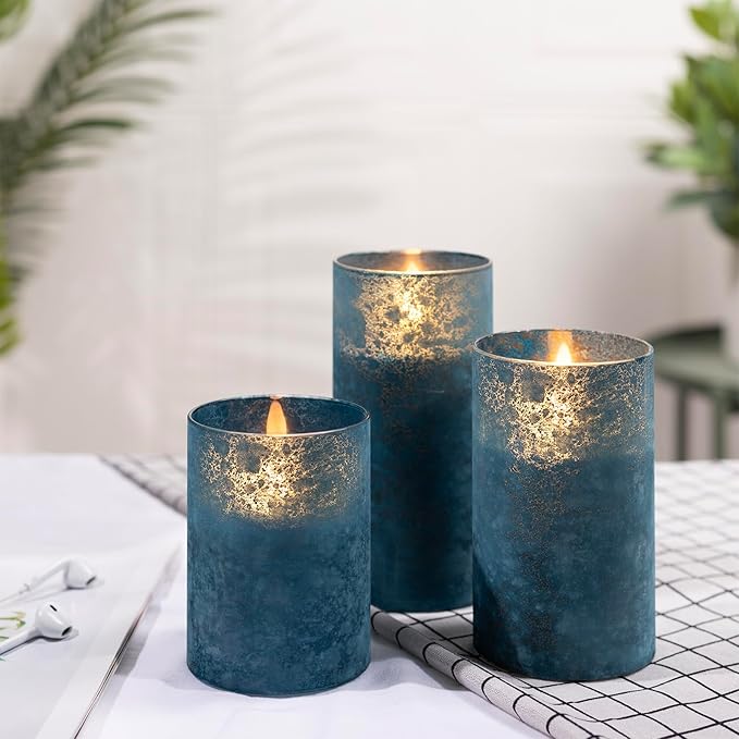 Mingfuxin Blue Flameless Candles with Remote - Battery Operated Candle with Timer, LED Indoor Pillar Candles for Home, Christmas, Wedding, Birthday Decorations