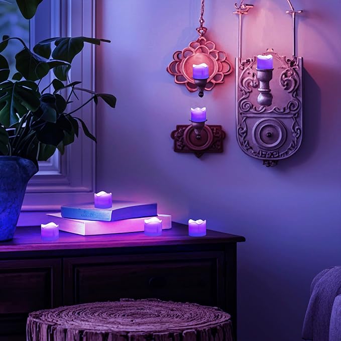 Topstone Electronic Flameless Candles with Remote Control,Purple LED Light, 400+ Hours Battery Life, CR2450 Battery Included, Timer, Realistic Flickering for Home Decor, Wedding, Party, Holiday