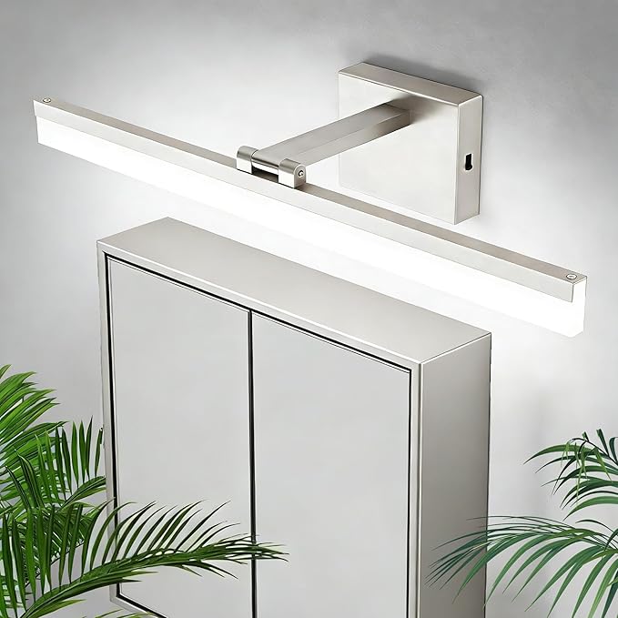 SOLFART Vanity Lights for Bathroom: 24 Inch Bathroom Lighting Fixtures Over Mirror- Brushed Nickel 6000K LED Hardwired Adjustable 180 Degree Light Bar IP44 ETL