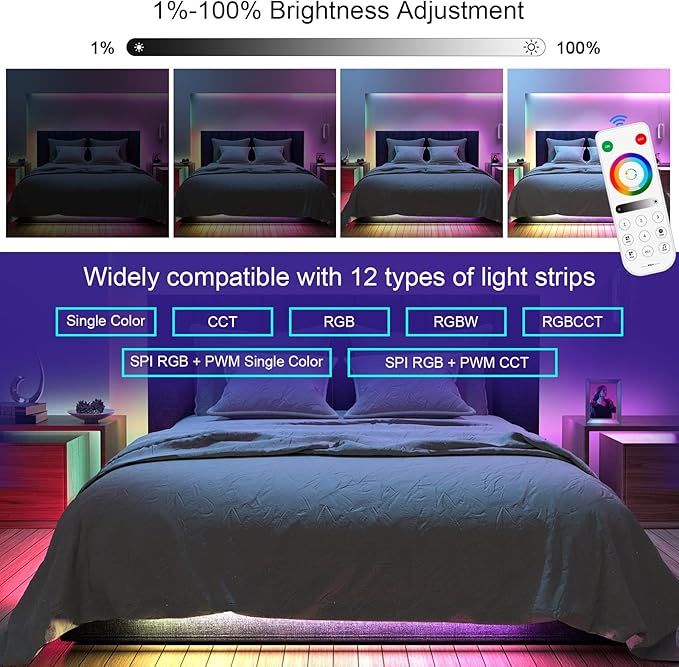 RGBZONE Bluetooh LED Controller, Smart APP Control, DC5V/12V/24V SP630E LED Controller, Mic Music Sync, Support PWM Single Color CCT RGB RGBW RGBCCT Or SPI TTL IC Chip LED Strip WS2811 WS2812B etc.