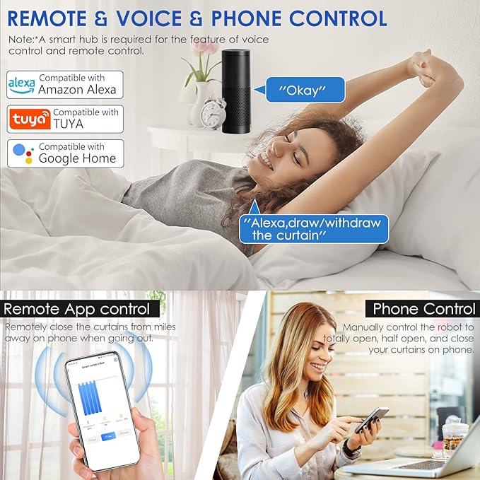 Automatic Curtain Rod Opener, Smart Home Curtain Robot with Remote Voice Control, Easy to Install, Sensor Enabled for Temperature and Light (U-rail Type Pack of 2)