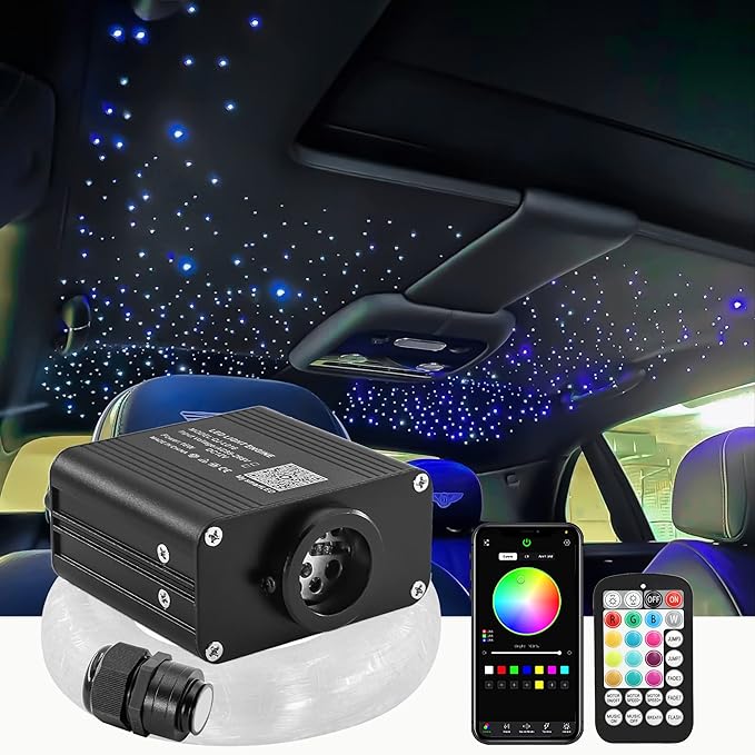 16W Twinkle 400pcs Starlight Headliner Kit, 0.03in 9.8ft Fiber Strands Small Size Star Lights for Car Roof Use with APP/RF Remote Music Mode