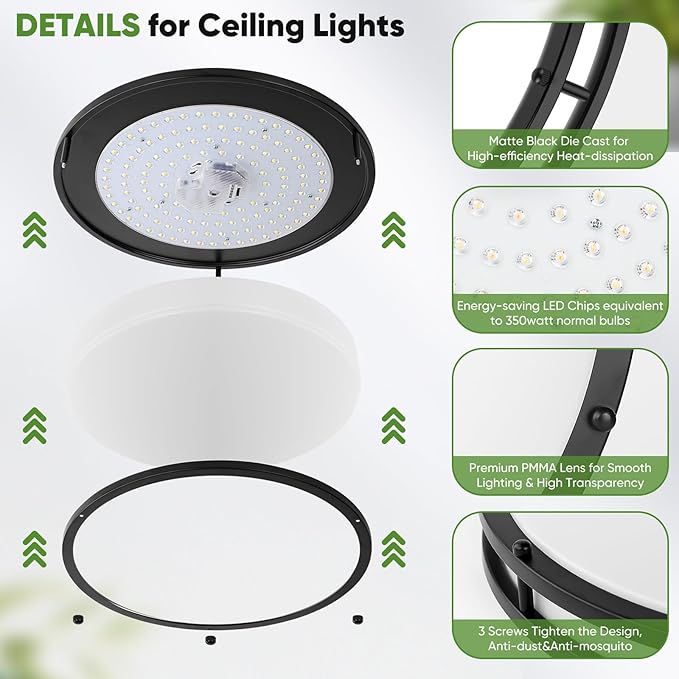 18inch LED Flush Mount Ceiling Light, 50W 5600lm Bright Dimmable LED Ceiling Light Fixture, 2700K-6500K Adjusted, Modern Kitchen Light Fixture Ceiling for Living Room Bedroom, Matte Black, 1-Pack