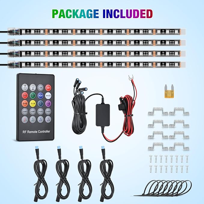 Nilight 4Pcs 12inch LED Grille Lights 72 LEDs RGB Multi Color Exterior Lighting Kit with Sound Active Function and Wireless Remote Control for Cars Van SUV Truck
