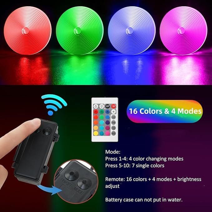 Battery Operated Marine Submersible Boat Lights Strip, 2 Pcs 8FT 9V IP68 RGB Golf Cart Canopy Roof Underglow Lights, Kayak Paddleboard Light, Boat Interior Deck Courtesy Light