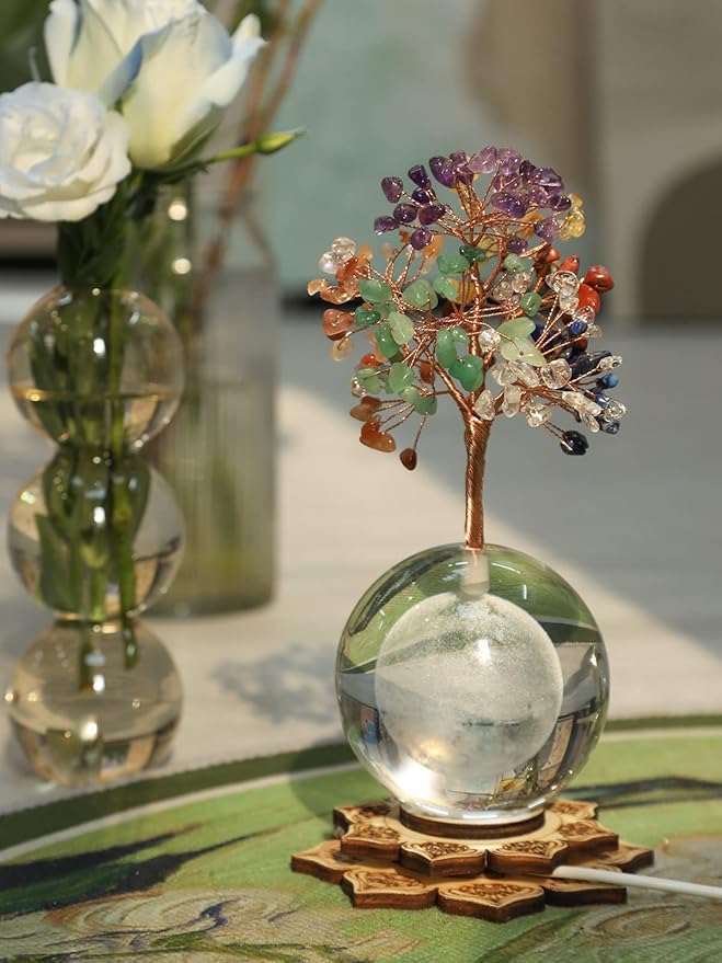 Crystal Tree of Life Gemstone Tree Decor, 7 Chakra Healing Tree with Multicolor Night Light for Meditation, Positive Energy, Home Decor, Office, Desk Decor, Spiritual Gift for Women Men