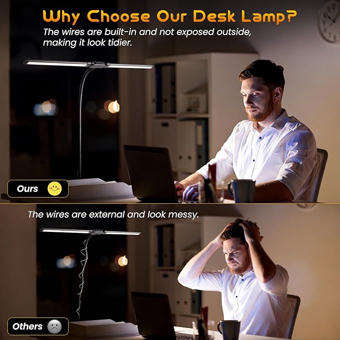 LED Desk Lamp for Office Dorm Home - Eye Caring Desk Light Extra-Wide Lighting Coverage Gooseneck Dimmable Table lamp, No Assembly Required