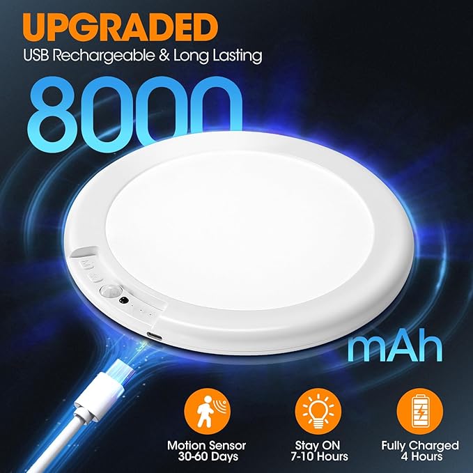 Rechargeable Motion Sensor Ceiling Light with Remote - Magnetic Wireless Ceiling Light Battery Powered for Closet Shower Stairs Shed Hallway ect