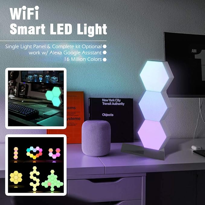 Yescom APP Control Hexagon Lights 3 Pack Smart LED Panel Smarter Kit Music Sync 16 Million Colors Change Compatible with Alexa & Google for Gifts Gaming Room