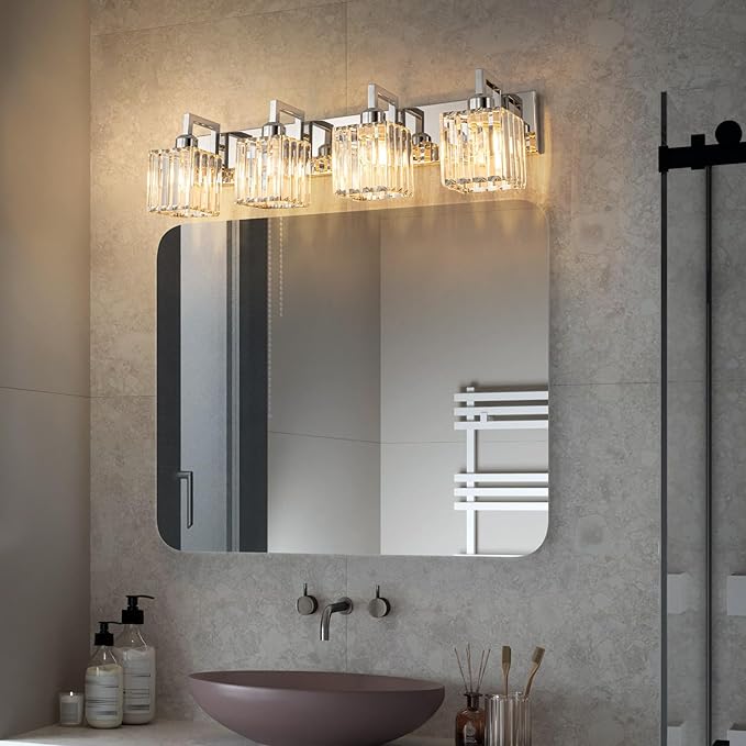 19.5" KnurledBrassWallSconcesSetof2,BronzeBathroomVanityLightFixtureswithWaterRipplesGlassTube,ModernLampforBedroom,LivingRoom,Hallway,Staise,Mirror,Kitchen