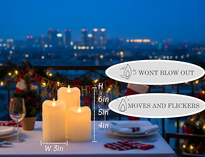 Flameless Pillar Candles Flickering with Remote Timer, Battery Operated LED Candles Up to 400 Hours, 3D Moving Flame Real Wax Candles. (Ivory with Dripping Tear)