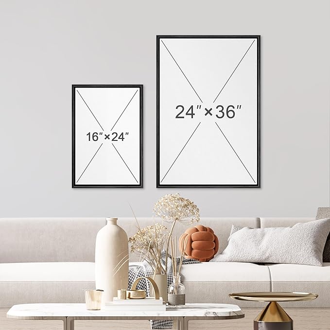 wall26 Framed Canvas Print Wall Art Set Grunge Teal & Brown Beach Shoreline Landscape Geometric Ocean Digital Art Minimalism Nautical Multicolor for Living Room, Bedroom, Office - 16"x24"x3 Black