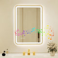 24x32 Inch Gold Framed LED Bathroom Mirror with Lights, Built-in Bluetooth Speaker, Dimmable Lighted Bathroom Vanity Mirror with 3 Colors, Backlit + Frontlit, Memory, Anti-Fog