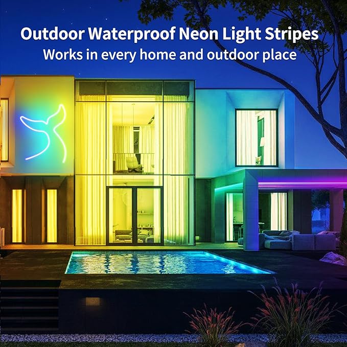 LED Neon Rope Lights 50FT,IP65 Waterproof LED Strip Lights,Music Sync LED Lights with Remote and APP Control, 24V RGB LED Rope Lights for Bedroom,Holiday Decoration（with Snap &Screws）