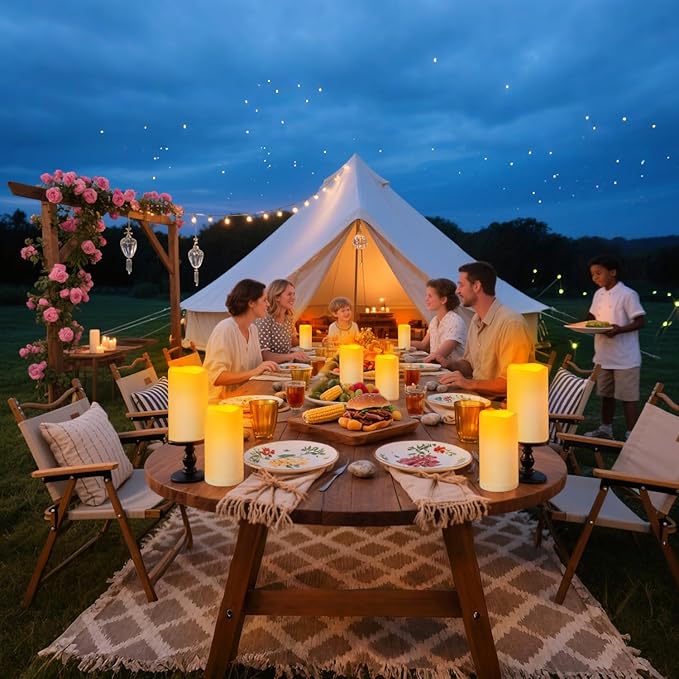 Flickering Flameless Candles Outdoor Indoor Large (D 3" x H 6") LED Candles, 2Pcs Pillar Outdoor Indoor Battery Operated Candles with Remote for Home Wedding/Christmas/Holiday Décor