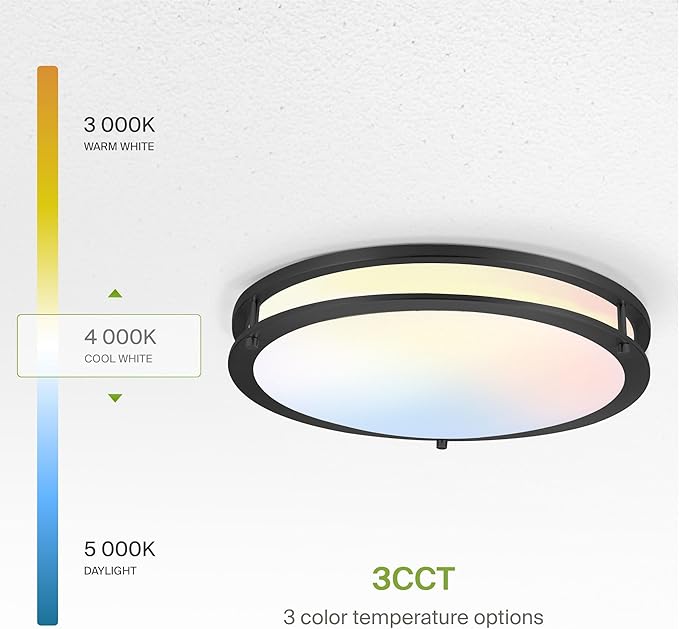 ASD LED 18" Round Flush Mount Lighting, Close to Ceiling Light Fixture | 3CCT, Dimmable, Energy Star, ETL Listed | 28W 2230LM 3000-5000K 120V | Low Profile Double Ring Lamp | Dark Bronze