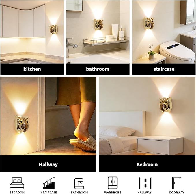 Motion Sensor Wall Light: 1200mAh Rechargeable Wall Sconce 2pcs Magnetic Stair Lights Indoor Wireless Wall Sconces Night Light for Bedroom Hallway Stairs Home Decor (Gold)