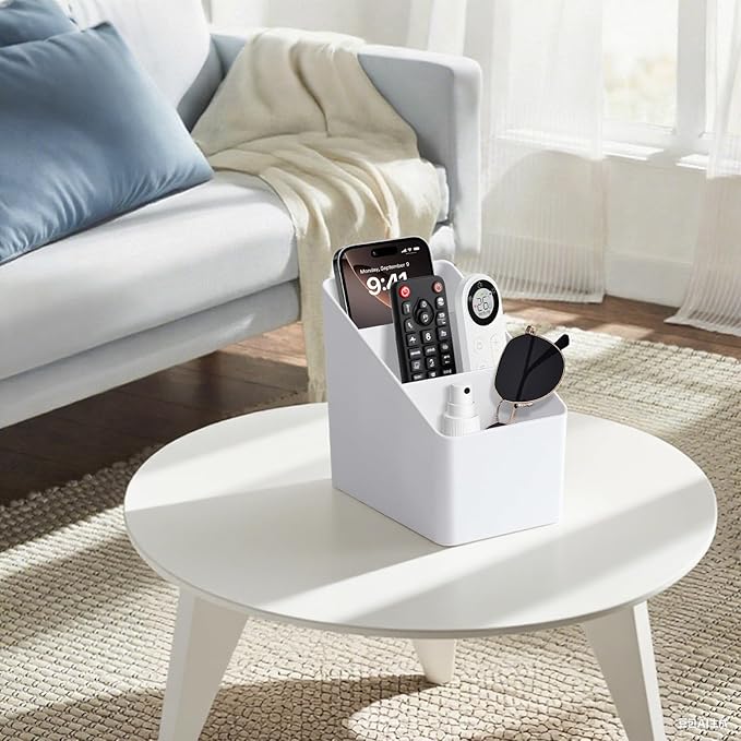 Cute Desk Organizer for College Dorm Room - 3-Tier Desktop Organizer White | Adorable Pen & Sticky Note Holder | Bedside Remote Control | Office Supplies Storage Caddy (Small Space-Saver)