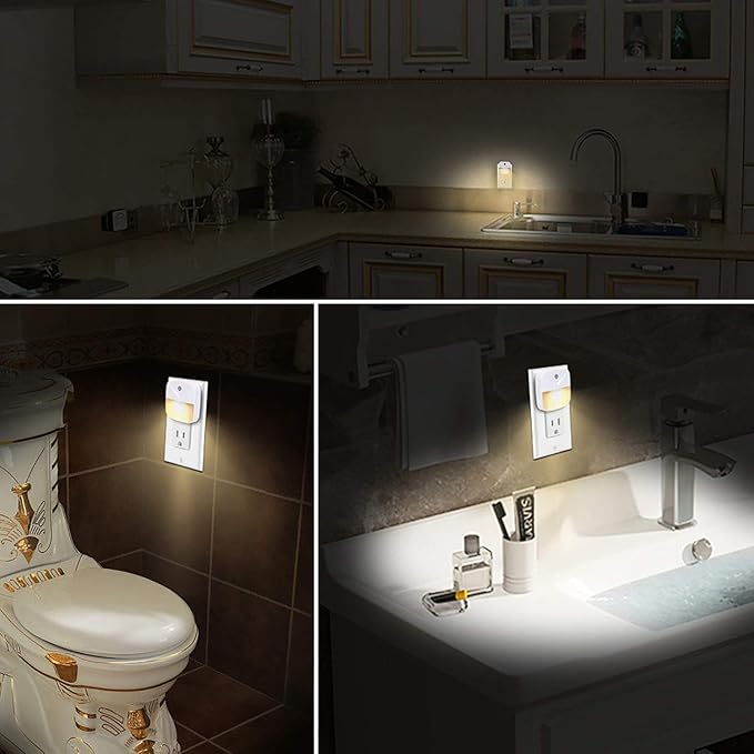 Uigos LED Night Light Plug in with Dusk to Dawn Sensor, Auto On Off Nightlight for Bedroom Bathroom Hallway Stairs Kitchen, Warm White Glow, Energy Efficient, Safe for Kids Elderly, 6 Pack