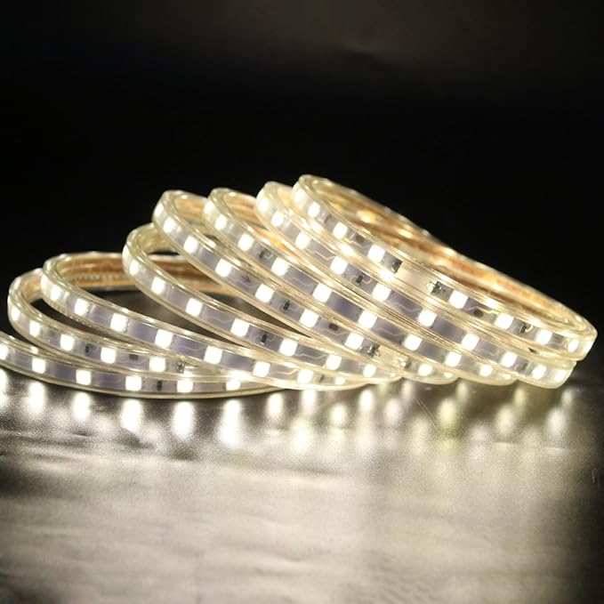 LED Light Strip Kit, AC 110-130V Flexible Waterproof Rope Lights, SMD 5050 60 LEDs/M for Indoor Outdoor Commercial Lighting, Accessories Included (Warm White, 20ft/6m)