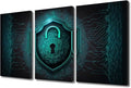3 Panel Framed Wall Art Colorful Cybersecurity Internet Network Locker Technology for Bedroom Living Room Wall Decoratio, Giclee Artwork Gallery-Wrapped Ready to Hang, 36" Wx24 H