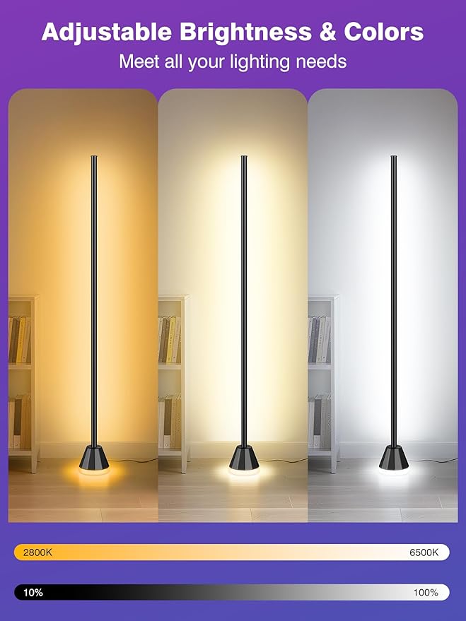 RIYO Corner Floor Lamp - Smart LED Corner Lamp for Bedroom, Living Room & Gaming Room, 16 Million DIY Colors with Music Sync, App & Remote Control, 68 Scene Modes, Modern Ambient Lighting