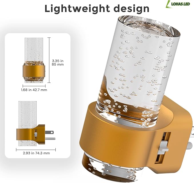 L LOHAS LED Night Lights Plug into Wall, 2 Pack Mini Dimmable Night Light with Dusk-to-Dawn, Soft White/Cool White/Amber 3 Light Color, 0-100LM Adjustable Brightness, Bubble Nightlight for Hallway