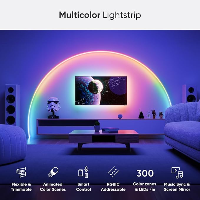 Nanoleaf Essentials Matter Bluetooth & WiFi Smart Multicolor LED Lightstrip 200" Smarter Kit (5m) - RGB & Whites, Controller, App & Voice Control (Works with Apple Home, Google Home)