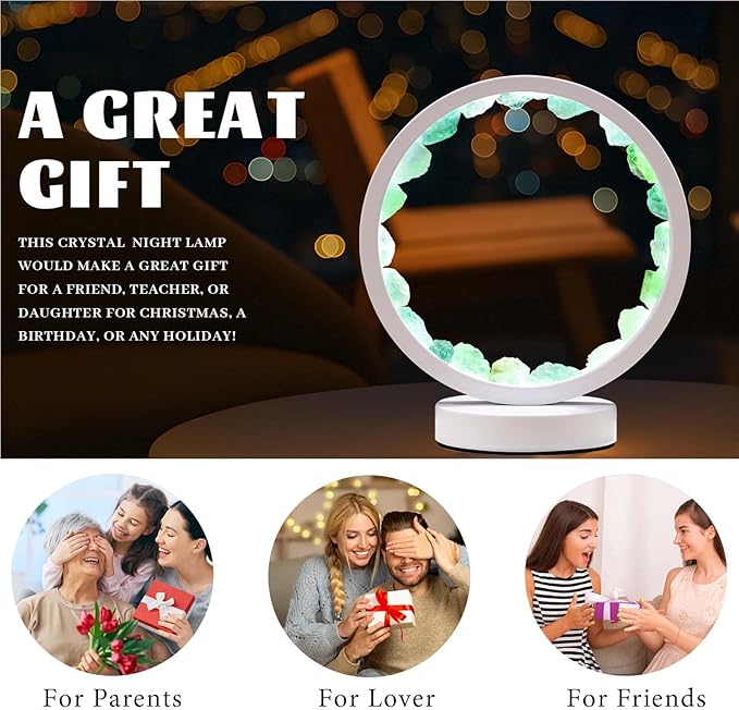 Runyangshi Natural Crystal Green Fluorite Round White Frame Tri-Color Ambient Light Home Decoration Night Light Mother's Day Gift