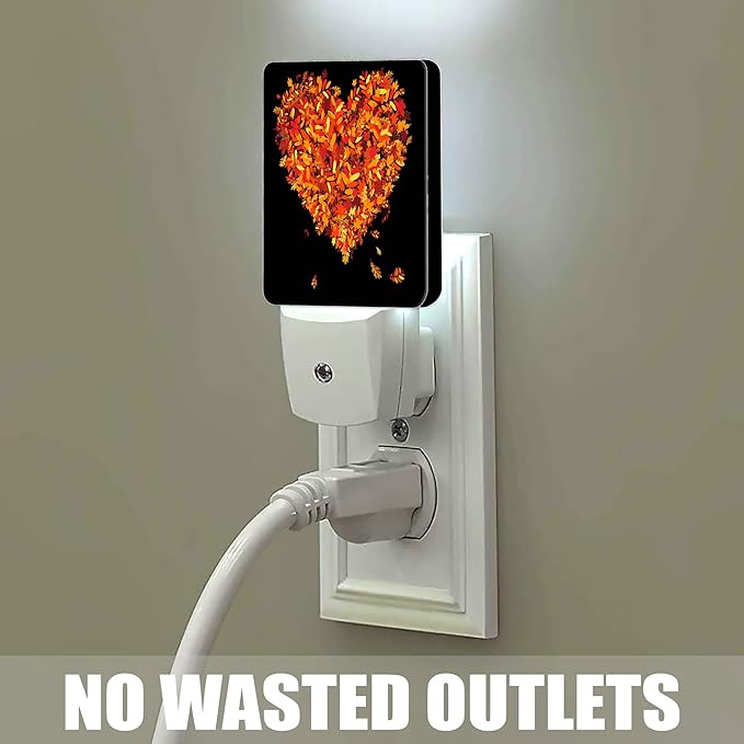 Autumn Art Hearts Night Light Plug in Wall Lamp Smart Dusk to Dawn Sensor for Home Decorative, Kids Room Bedroom Bathroom Kitchen Hallway Gifts