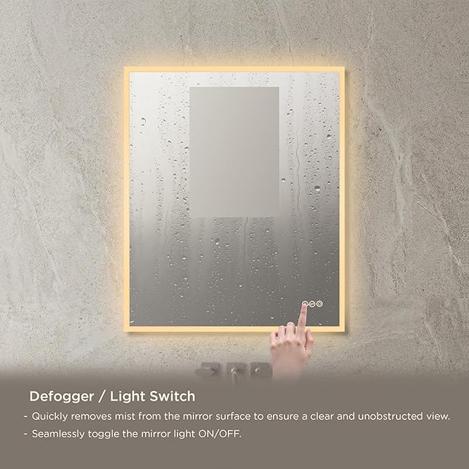 Blossom 30"X36" LED Bathroom Mirror with Lights, Front Lit and Backlight, Stepless Dimmable, Anti-Fog, Shatter-Proof Tempered Glass, Memory, 3 Colors Lighting Bathroom Mirrors for Vanity