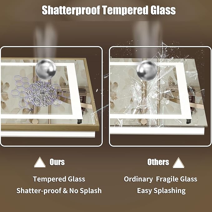 OKPAL 48x30 Gold LED Mirror for Bathroom with Frontlit & Backlit, Metal Framed Lighted Bathroom Mirror with Lights, Anti-Fog, Dimmable 3 Colors, Shatterproof, Horizontal/Vertical