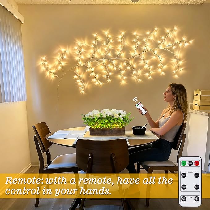 Willow Vine Lights with Remote for Wall: 7.5ft LED Enchanted Vines Lights DIY White Birch Tree Light for Room and Home Decor - Flexible Lighted Branches Light for Halloween & Christmas Decorations
