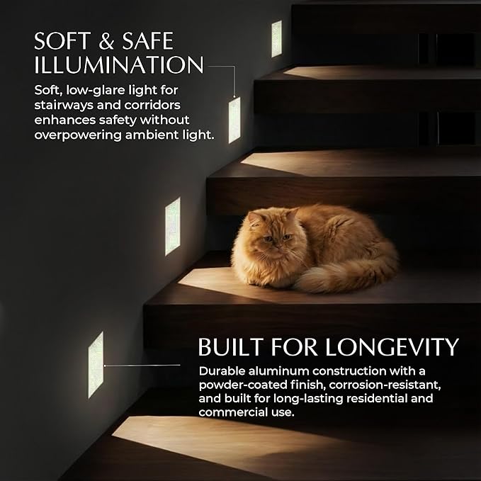 Aaban Stair Lights - Crafted with Corrosion-Resistant Aluminum Body, 3 LED Modes - Motion Sensor Light Blends Refined Safety & Illumination for Hallways - UL & CE Certified LED Lights for Stairs
