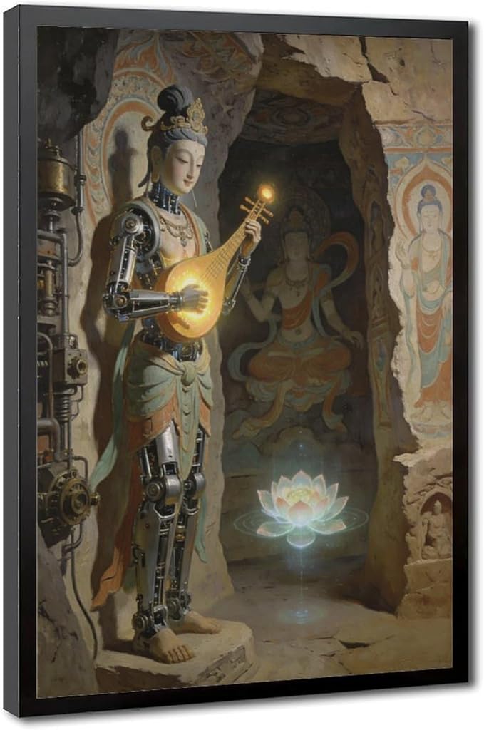 Framed Steampunk Mechanical Fairy Wall Art - Cultural Retro-Futuristic Poster for Home Office Bedroom Decor 12x18in