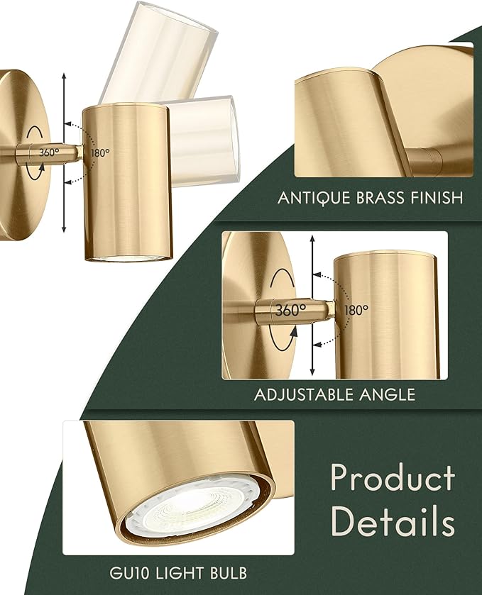 Gold Wall Sconce, Modern Wall Light Fixture, LED Track Lighting with GU10 Bulb for Bedroom Entryway Bathroom Kitchen, SL4830-1W-BB