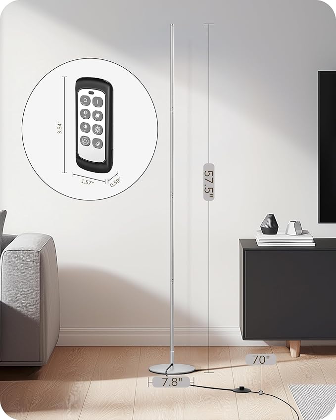 EDISHINE LED Standing Floor Lamp, Dimmable Corner Standing Light with Remote, 3 Color Temperature 3000K-4500K-6000K, 57.5" Modern Floor Lamps for Living Room, Bedroom, Office, Silver