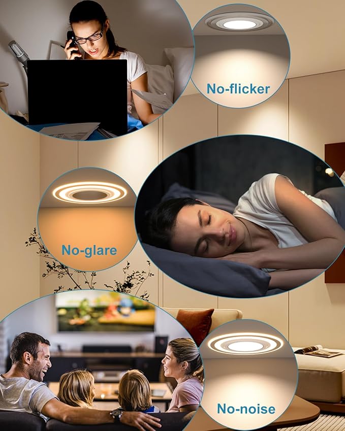 Lightdot 6" LED Recessed Lighting w/Night Light, Triac Dimmable, 12W 3000K/4000K/5000K Adjustable, Memory, CRI＞90, Retrofit, Gray w/Clear Acrylic Trim - 6 Pack