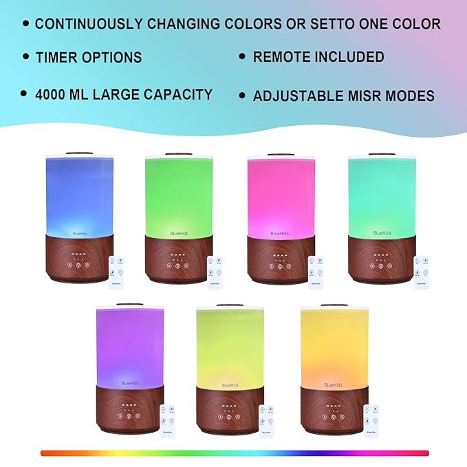 BlueHills Premium Set of Two Large 2500 ML and 4000 ML Tall XL Essential Oil Diffusers Humidifier Combo for Large Room Home with Décor Cover LED Lights Great Gift – Value Pack of Dark Wood Grain.