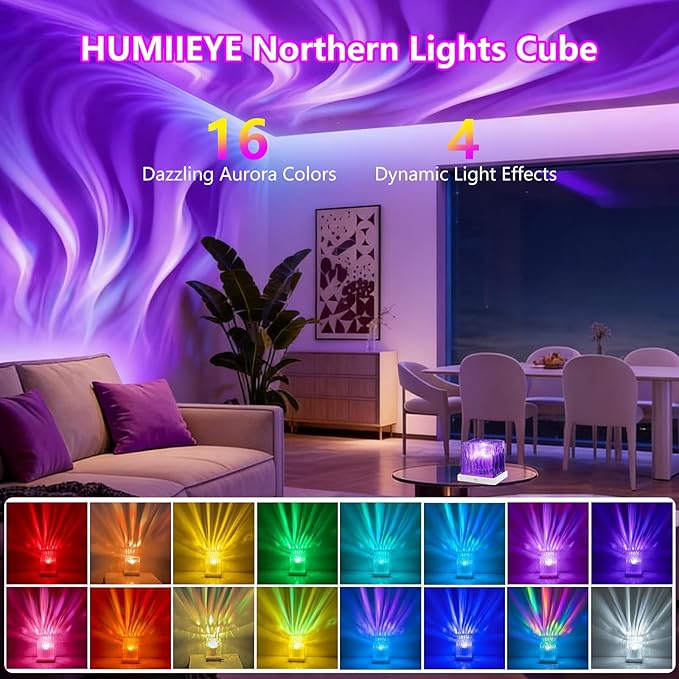 Northern Lights Projector, Cube Aurora Galaxy Projector with Remote, 16 Color Mood Lighting Dimmable Ocean Light, Memory Function, Trendy Cute Stuff for Teen Girls Gifts Bedroom Room